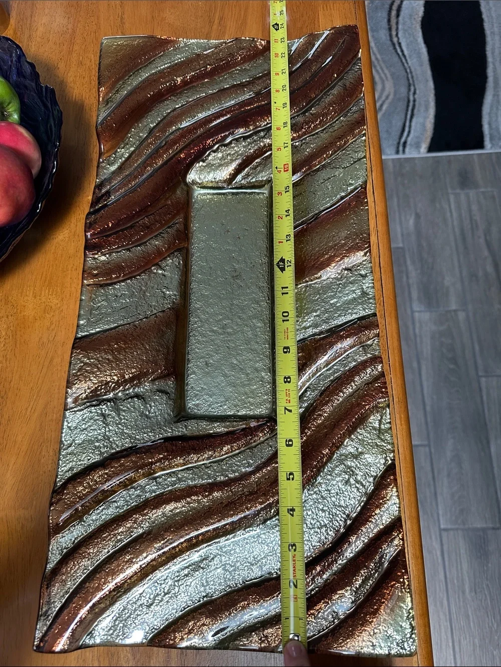 Pier 1 Glass Centerpiece Tray in Metallic Brown, Orange and Gold.